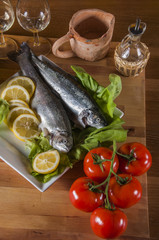 Raw fish, mediterranean composition