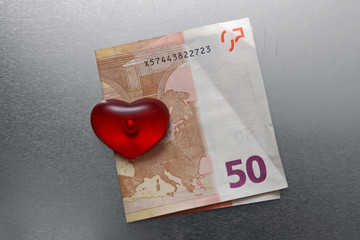 50 euro banknote clipped magnet heart