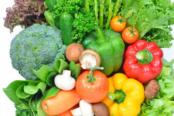 fresh fruits and vegetables isolated on white background