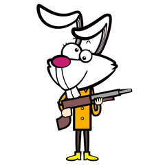 cartoon rabbit hunter with a shotgun