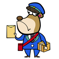 cartoon bear postman with letter and package