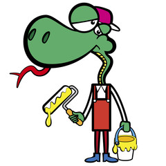 cartoon snake painter with a paint brush