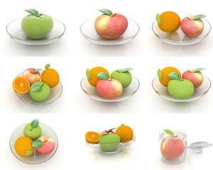 Set of citrus on a glass plate on a white
