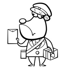 coloring cartoon bear postman with letter and package