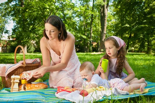 Picnic - mother with children in park