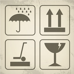 Cardboard packaging symbols isolated on background