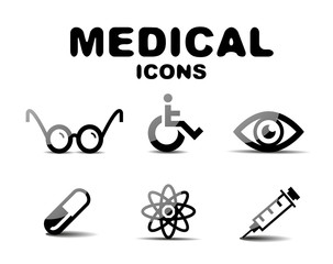 Black glossy medical icon set