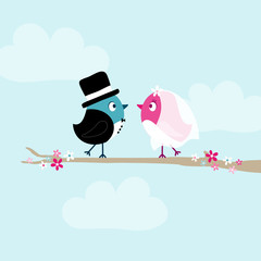 Birds Groom & Bride Tree Retro