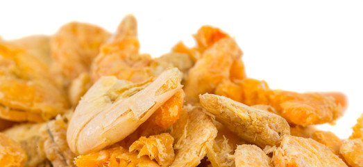 A group of dried shrimps, an asian cooking ingredient.
