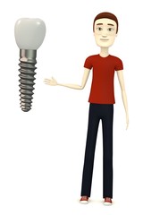 3d render of cartoon character with tooth implant