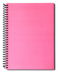 Pink notebook isolated on white background