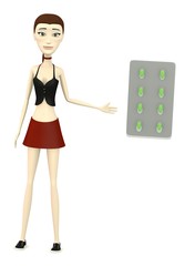3d render of cartoon character with pills