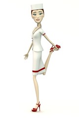 cartoon nurse - stretching leg