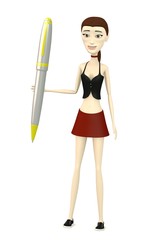 3d render of cartoon character with pen