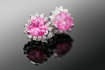 Pair of pink and silver diamond earrings
