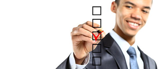 african businessman choosing one of three options