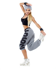 modern style dancer posing on studio background