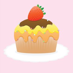 Tasty sponge cake with red strawberry