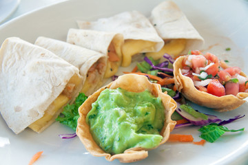 Mexican guacamole with enchiladas