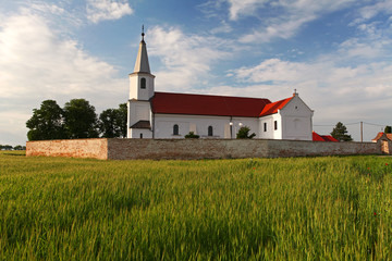Church and wheat field in Slovakia