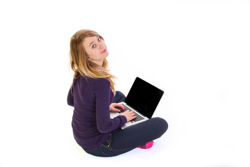 Naklejka premium Sitting Girl with Laptop