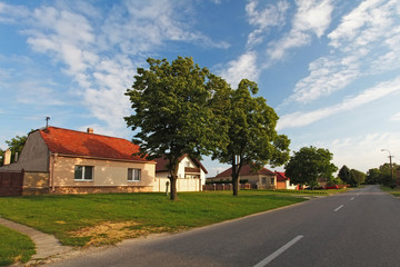 Fototapeta na wymiar Droga wioski z domami na Słowacji