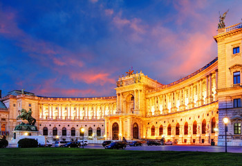 Vienna Hofburg Imperial Palace at night, - Austria - obrazy, fototapety, plakaty