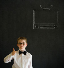 Thumbs up boy business man with chalk tv television