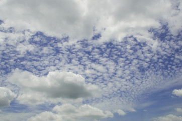 Blue sky with clouds and sun.