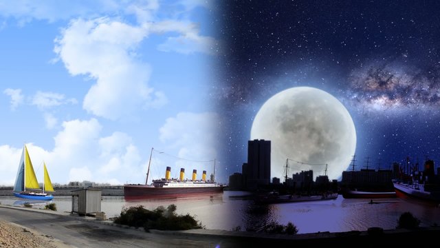 ships from all kind in waterfront at day and night