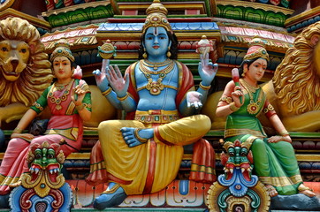 Statues in Sri Mariamman Hindu Temple in Singapore Chinatown