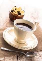 coffee cup black dessert creamy sweet wooden board