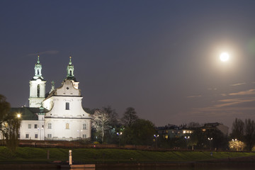 Poland, Krakow, Skałka Abbey Moonlit