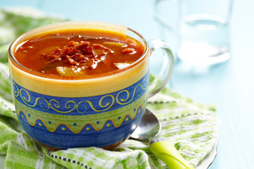 Tomato minestrone soup with bacon