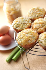 Rhubarb and ginger muffins
