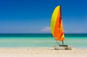 Sailing boat on Varadero beach in Cuba