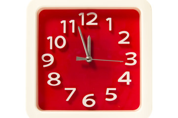 Red square clock isolated on white background