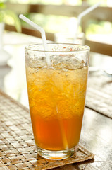 cold iced lemon tea on table