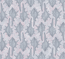 seamless pattern with seashells on a gray background