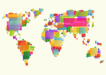 World map made of colorful speech bubbles concept illustration b