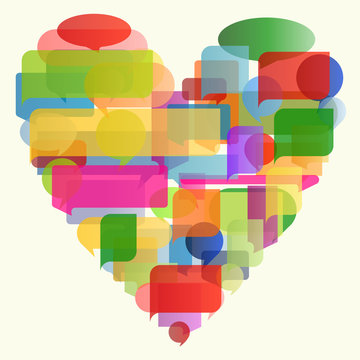 Heart made of colorful speech bubbles concept illustration backg