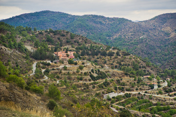 Fototapeta na wymiar mountain landscape with views of the monastery on the island of