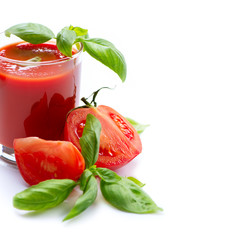 Tomato Juice and Fresh Tomatoes isolated on a White Background