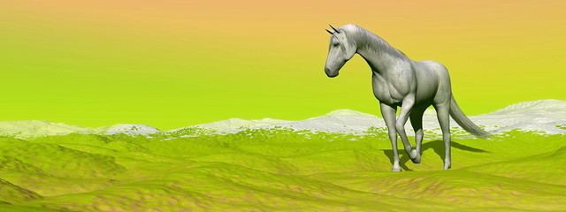 Plakat Horse in green landscape - 3D render
