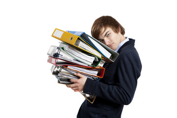 Business man carrying folders