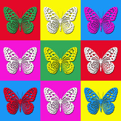 Illustration pop art avec des papillons colorés