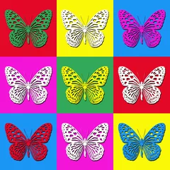 Foto op Plexiglas Pop art Pop-artillustratie met kleurrijke vlinders