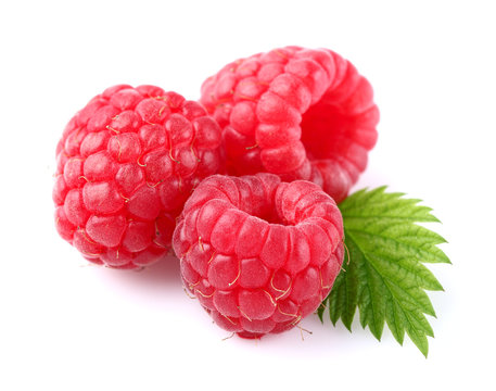 Juicy raspberry with leaves