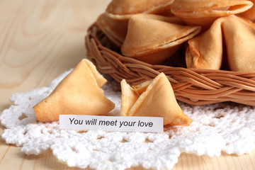 Fortune cookies on wooden table