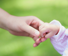little baby holding mother's hand